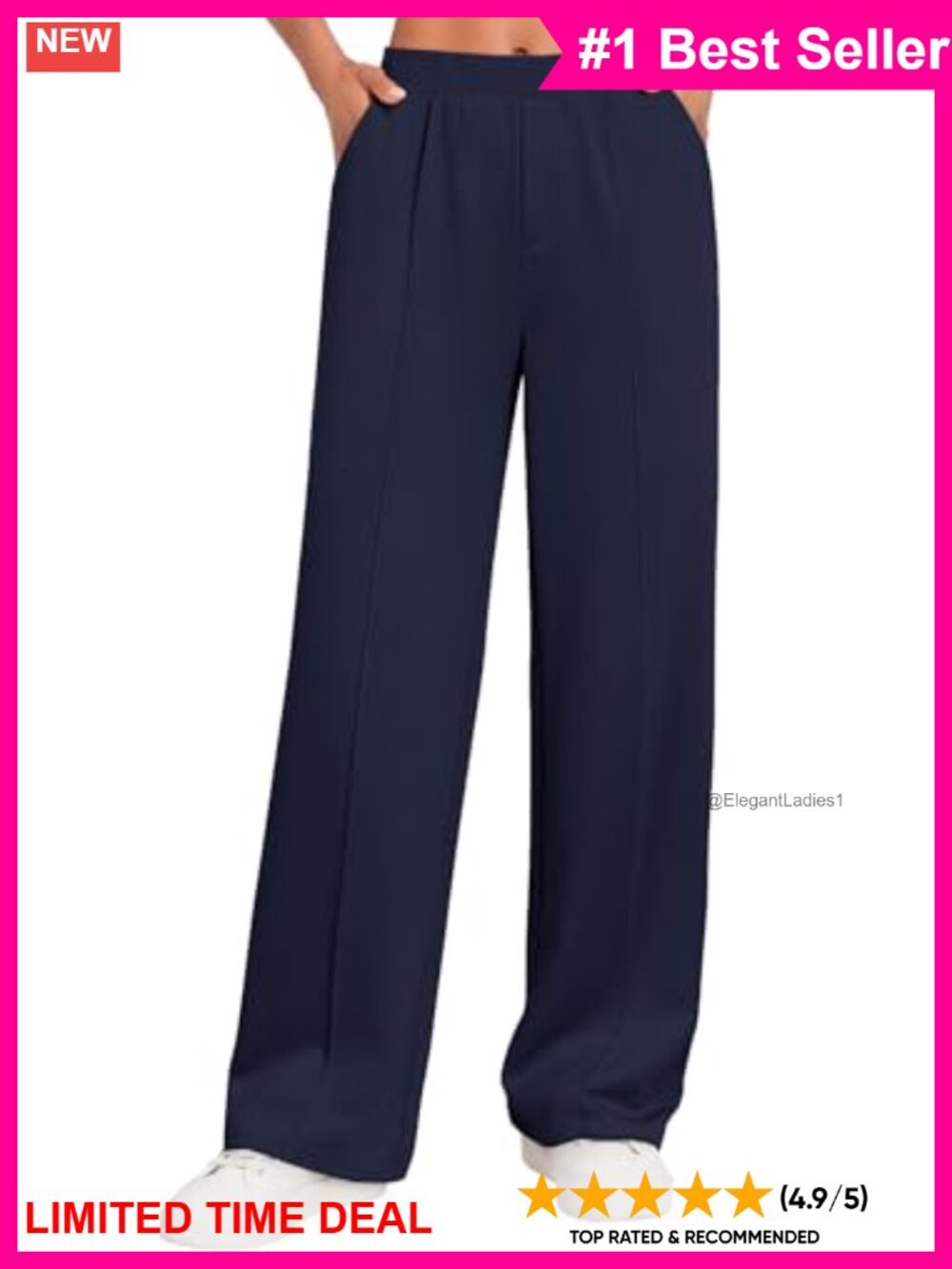 Wide Leg High Waisted Pull On Casual Pants with Pockets